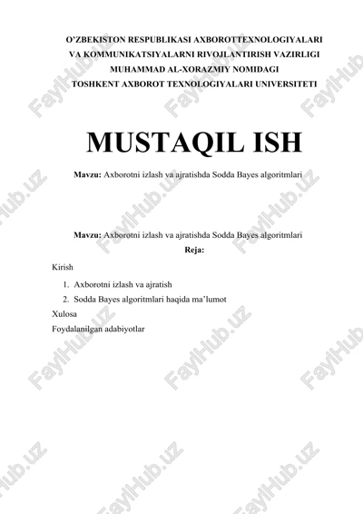 axborotni izlash va ajratishda sodda bayes algoritmlari — DOCX