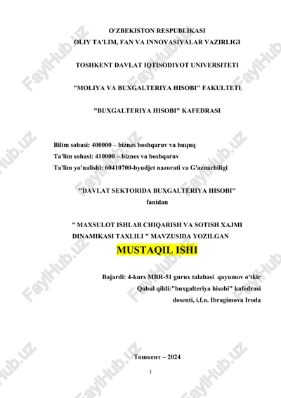 "maxsulot ishlab chiqarish va sotish xajmi dinamikasi taxlili" — DOCX