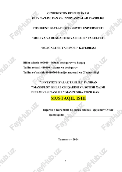 maxsulot ishlab chiqarish va sotish xajmi dinamikasi taxlili — DOCX