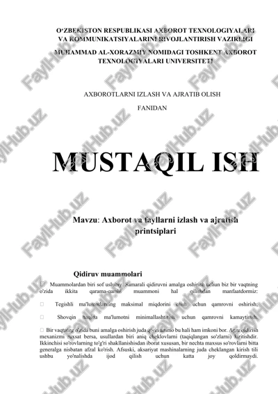 axborot va fayllarni izlash va ajratish printsiplari — DOCX