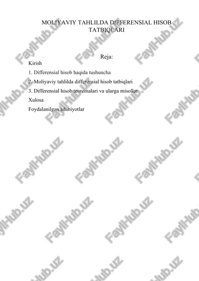 moliyaviy tahlilda differensial hisob tatbiqlari — DOC