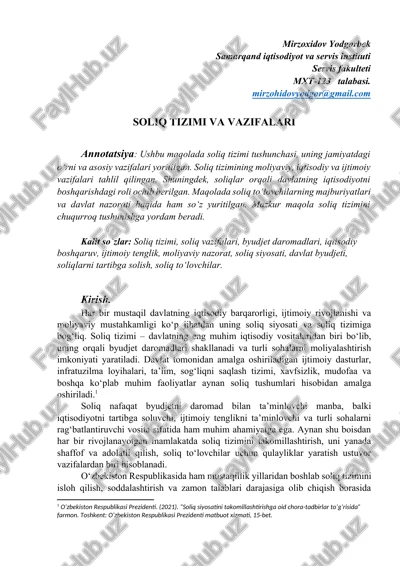soliq tizimi va vazifalari — DOCX