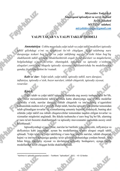 yalpi talab va yalpi taklif modeli — DOCX