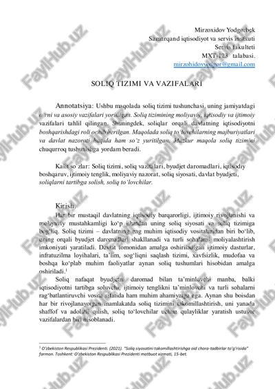 soliq tizimi va vazifalari — PDF