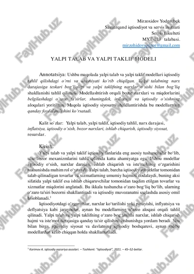 yalpi talab va yalpi taklif modeli — PDF