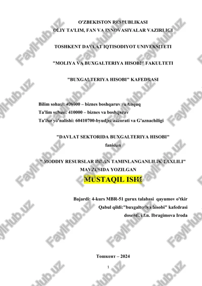 "moddiy resurslar bilan taminlanganlilik taxlili" — DOCX