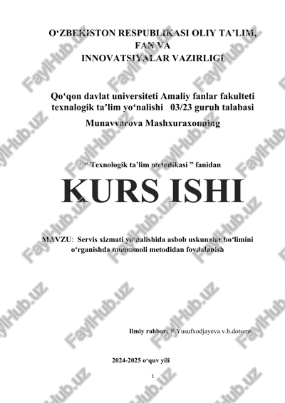 servis xizmati yoʻnalishida asbob uskunalar boʻlimini oʻrganishda muammoli metodidan foydalanish — DOCX