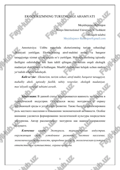 ekoturizmning turizmdagi ahamyati — PDF