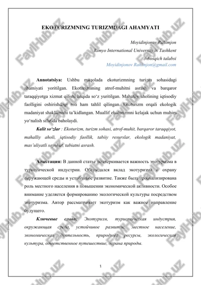ekoturizmning turizmdagi ahamyati — DOCX