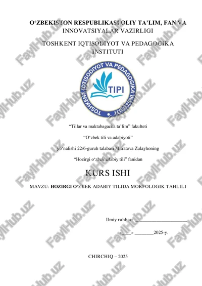 hozirgi o‘zbek adabiy tilida morfologik tahlili — PDF