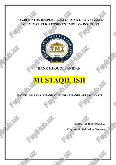 markaziy bank va tijorat banklari faoliyati — DOCX