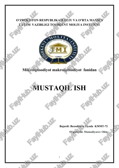 mikroiqtisodiyot makroiqtisodiyot fanidan mustaqil ish — DOCX