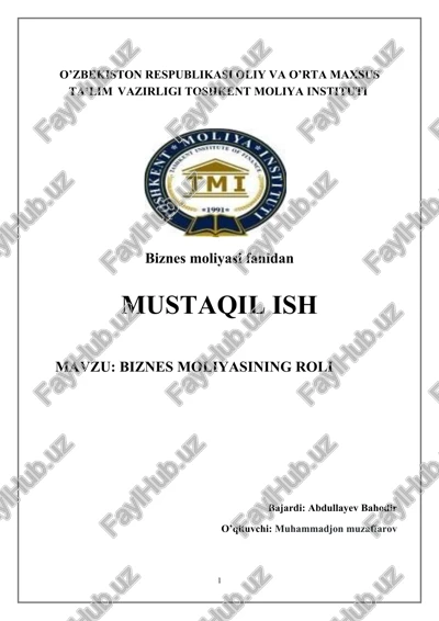 biznes moliyasining roli — DOCX