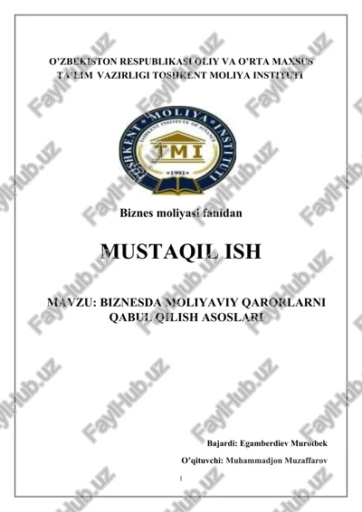 biznesda moliyaviy qarorlarni qabul qilish asoslari — DOCX