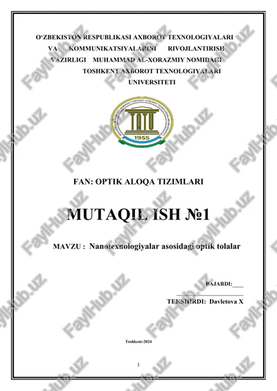 nanotexnologiyalar asosidagi optik tolalar — DOCX