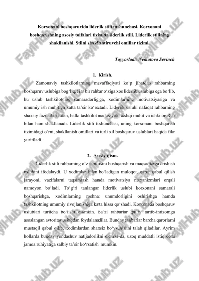 korxonani boshqaruvida liderlik stili tushunchasi — DOCX