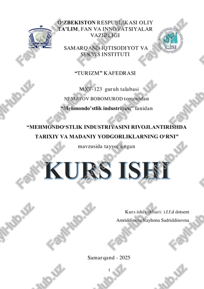 mehmondo‘stlik industriyasini rivojlantirishda tarixiy va madaniy yodgorliklarning o‘rni — PDF