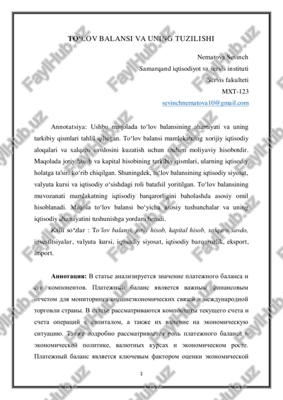 to‘lov balansi va uning tuzilishi — PDF