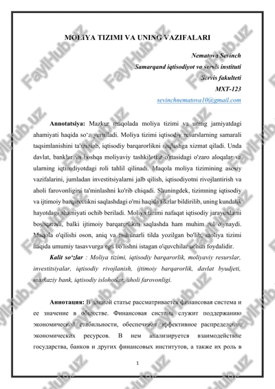 moliya tizimi va uning vazifalari — DOCX