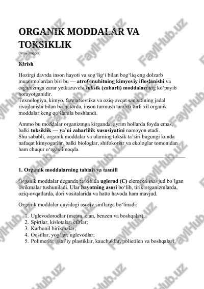 organik moddalar va toksiklik — DOCX