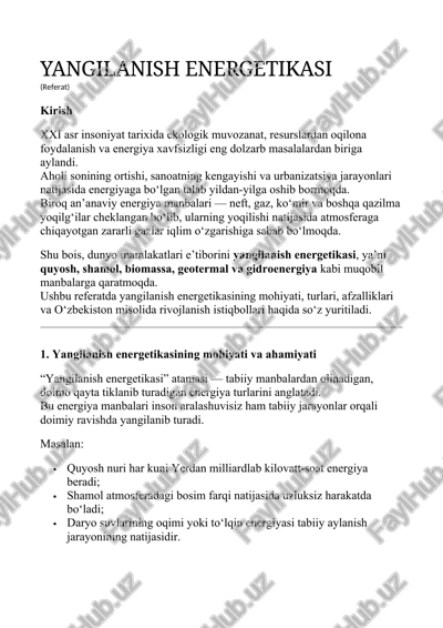 yangilanish energetikasi — DOCX