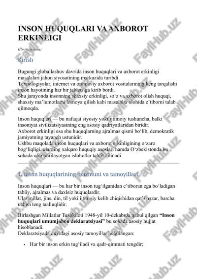 inson huquqlari va axborot erkinligi — DOCX