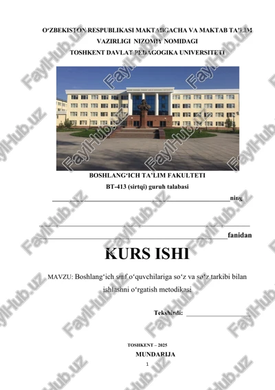 boshlangʻich sinf oʻquvchilariga soʻz va soʻz tarkibi bilan ishlashni oʻrgatish metodikasi — DOC
