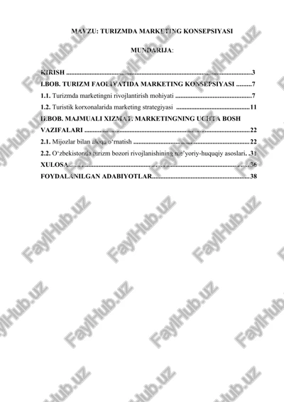 turizmda marketing konsepsiyasi — DOCX