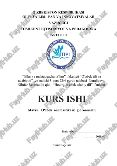 oʻzbek onomastikasi: gidronimlar — DOCX