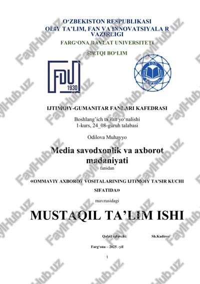 ommaviy axborot vositalarining ijtimoiy ta'sir kuchi sifatida — DOC