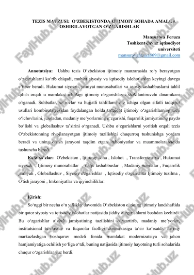 o‘zbekistonda ijtimoiy sohada amalga oshirilayotgan o‘zgarishlar — DOCX