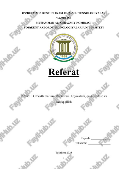 ob’ektli ma’lumotlar bazasi — DOCX
