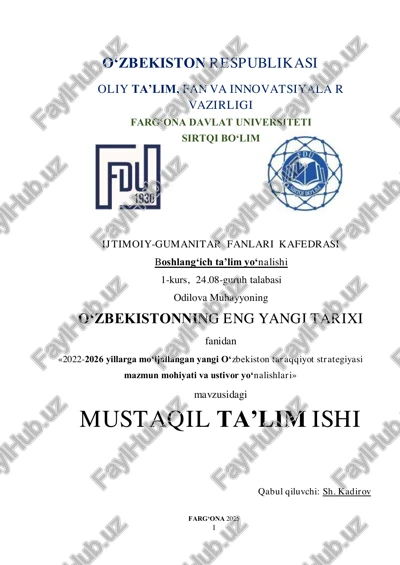 2022-2026 yillarga mo‘ljallangan yangi o‘zbekiston taraqqiyot strategiyasi mazmun mohiyati va ustivor yo‘nalishlari — PDF