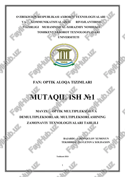 optik multipleksor va demultipleksorlar — DOCX