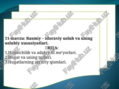 rasmiy – idoraviy uslub va uning uslubiy xususiyatlari — PPTX