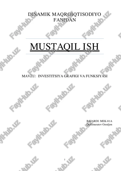 investitsiya grafigi va funksiyasi — PDF