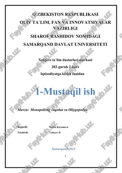 monopolistig raqobat va oliygopoliya — DOCX