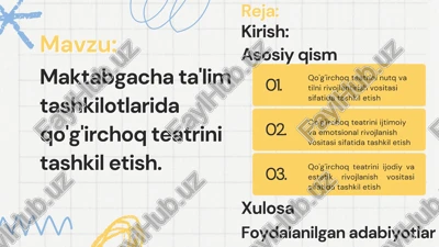 maktabgacha ta'lim tashkilotlarida qo'g'irchoq teatrini tashkil etish — PPTX