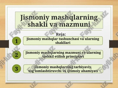 jismoniy mashqlarning shakli va mazmuni — PPTX
