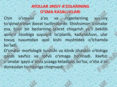 ayollar jinsiy a’zolarining o‘sma kasalliklari — PPTX