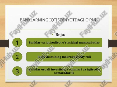banklarning iqtisodiyotdagi o‘rni — PPTX