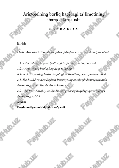 aristotelning borliq haqidagi ta’limoti — DOC