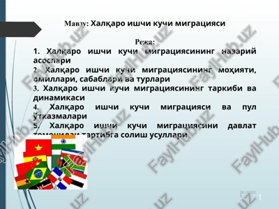 xalqaro ishchi kuchi migratsiyasi — PPTX