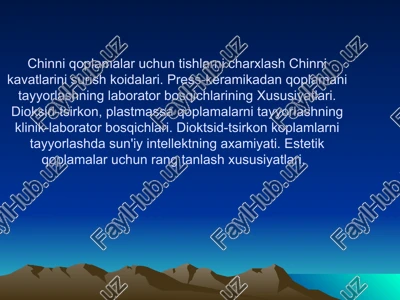 chinni qoplamalar uchun tishlarni charxlash.chinni qavatlarni surish qoidalari. — PPTX