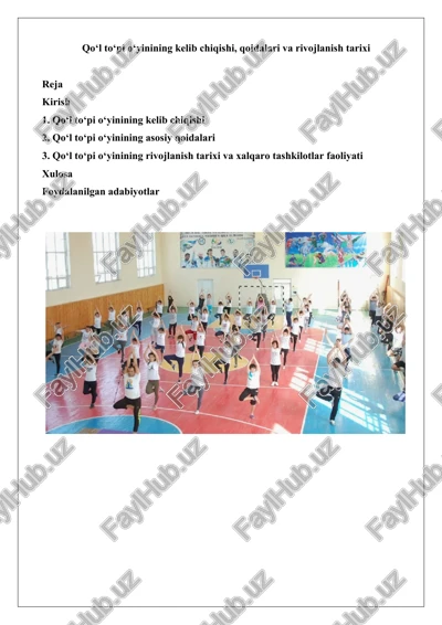qo‘l to‘pi o‘yinining kelib chiqishi, qoidalari va rivojlanish tarixi — DOCX