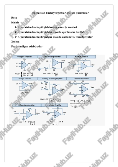 operatsion kuchaytirgichlar asosida qurilmalar — DOCX