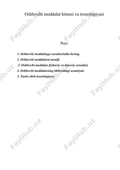 oshlovchi moddalar kimyosi va texnologiyasi — DOC
