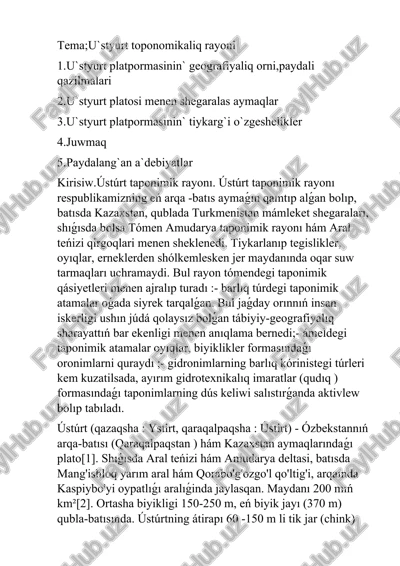 ústúrt taponimik rayonı — DOCX