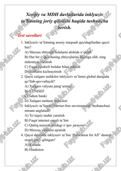 inklyuziv ta’limning joriy qilinishi haqida tushuncha berish — DOCX