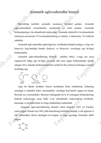 aromatik uglevodorodlar benzol — DOCX